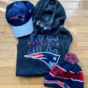 New England Patriots NFL Bundle - Hoodie Size L, Baseball Cap, Beanie Toboggan